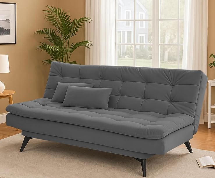 Casaliving Danny 3 Seater Sofa Cum Bed for Living Room Premium Fabric Sofa for Living Room (Dark Grey Colour)