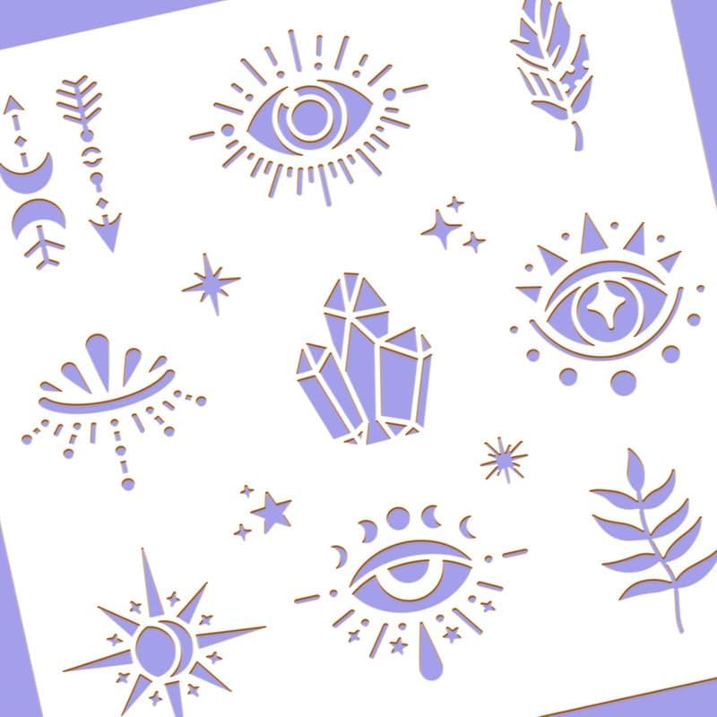 Mandala Soul Evil Eyes Plastic Stencil, 12x12 Mystical Themed Painting Template for Diary Scrapbook DIY Craft, Wall Floor Decoration 1