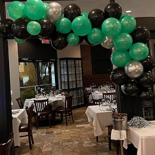 Image of Dark Green Balloons Set, 60 PCs Green Black Party Balloons, Confetti & Metallic Silver Latex for Helium, Boys' Video Game Football Theme Decor