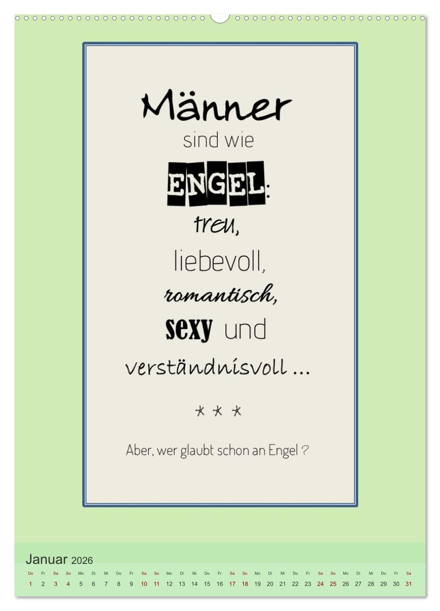 Was Mann über Frau wissen sollte und umgekehrt ... (hochwertiger Premium Wandkalender 2026 DIN A2 hoch), Kunstdruck in Hochglanz: Zitate und Sprüche in einem TYPO-Kalender ... (CALVENDO Menschen)