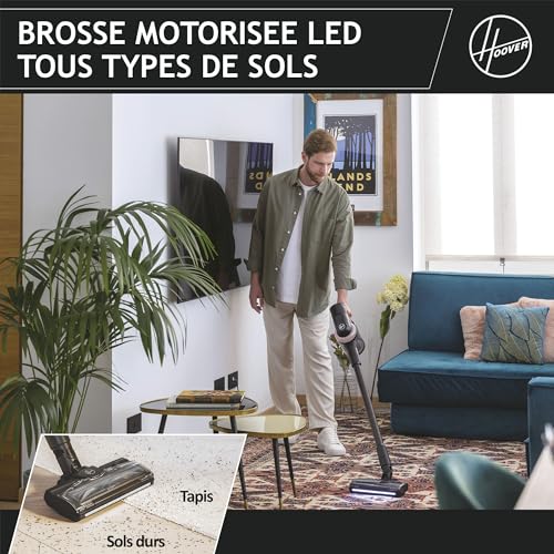 Hoover HF416BF Aspirateur Balai sans Fil Edition Limitée Spéciale Animaux, Voiture et Espaces Etroits, Puissant, Tous Types de sols, Buse Flexible Incluse, Brosse Anti-Twist et Mini Turbobrosse LED