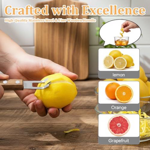 Professional Channel Knife, Stainless Steel Lemon Peeler, Orange Peeler for Cocktails, Walnut Handle Lemon Twist Tool for Cocktails, Bar Tools, Kitchen Garnishes