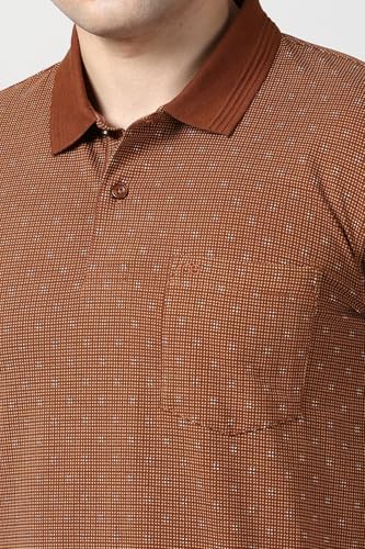 Image of Peter England Men's Cotton-Polyester Micro Matrix Polo Shirt - Casual Wear | Minimal & Modern