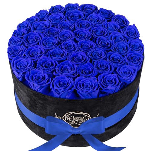 47 Flowers in a Luxury Suede Box, Birthday Gifts for Women, Preserved Flowers, Mothers Day Roses Gift for Mom,Blue