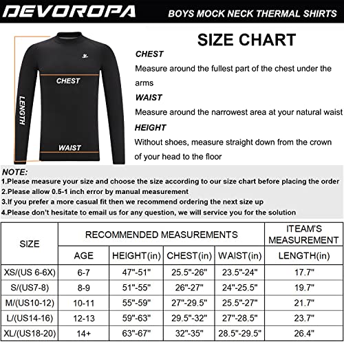 Devoropa Youth Boys Compression Thermal Shirts Long Sleeve Undershirt Fleece Baselayer Mock Top White M thumb #6