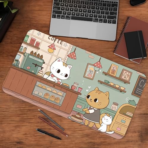 Image of Meow Cafe Premium Desk Mat | Anti-Skid | Anti-Slip | 80 x 30 cm | Laptop Mat for Work from Home /Office /Gaming- Extended Mouse pad and Keyboard Desk mat