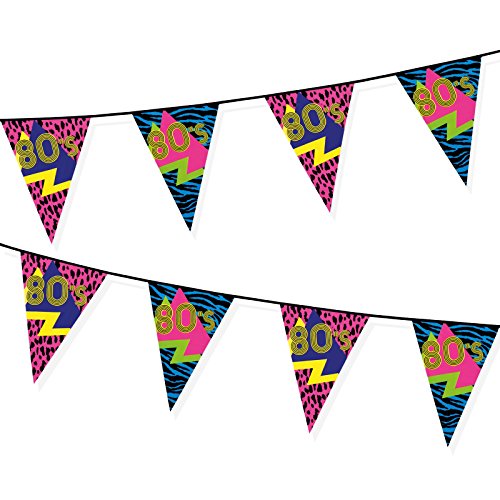 6 m fiesta de años 80 Retro banderín sintética Reflex neón guirnalda bandera 1980s banderines para colgar decoración de banderines de cumpleaños noche fiebre Cover