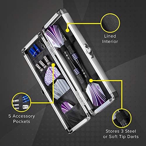 Casemaster Accolade Aluminum Dart Case Holds 3 Steel Tip And Soft Tip Darts, Slim Profile Fits Into Your Pocket While Keeping Your Darts Pristine,Black #TOP1