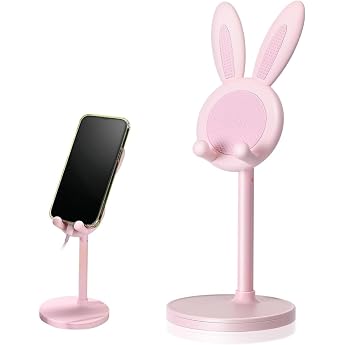 1 Piece Cute Rabbit Mobile Phone Stand Adjustable Table Mobile Phone Holder Angle Height Adjustable Tablet Holder Compatible with Smartphone and Other Devices Pink