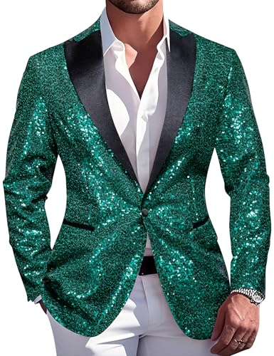 Image of Barry.Wang Mens Sequins Blazer Sparkle Dress Suit Jacket Cocktails Shiny Metallic Disco Dance Party Tuxedo Homecoming