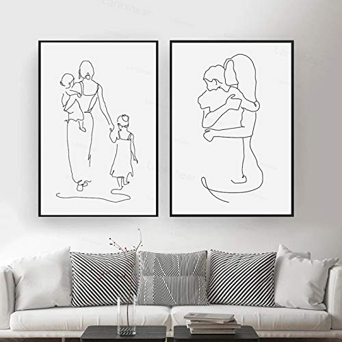 Impression sur toile art ligne mère fille fils KEBIA affiche murale abstraite 50x70