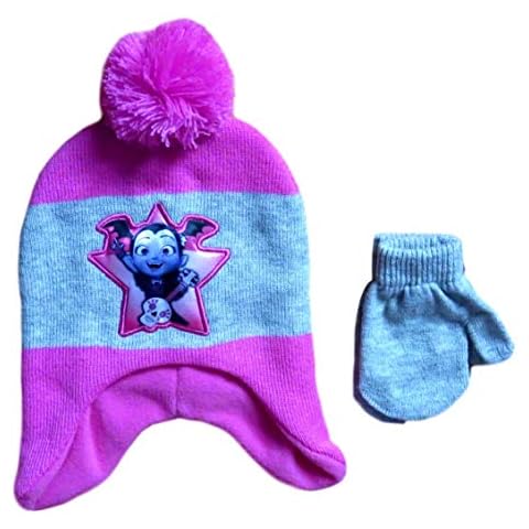 Disney Junior Vampirina Girls' Laplander Beanie Hat and Mittens Set (Grey/Pink) Cover