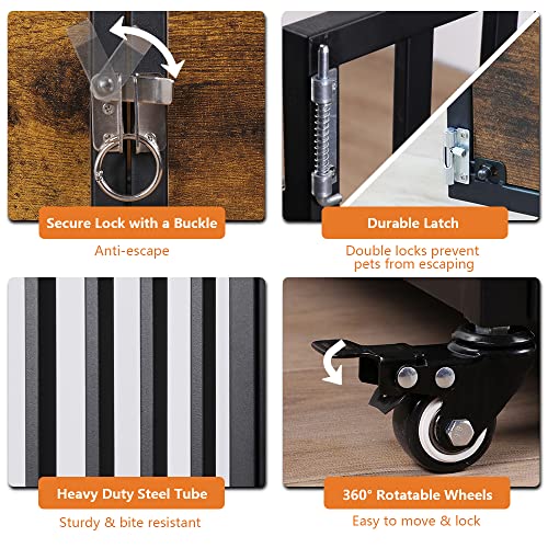 Dog-Crate-Furniture-44-Inch-Wooden-Dog-Kennel-Pet-Crates-End-Table-with-2-Doors-Dog-Cage-Indoor-with-4-Lockable-Wheels-for-Medium-and-Large-Dogs-Rustic-Brown Dog Crate Furniture 44 Inch Wooden Dog Kennel Pet Crates End Table with 2 Doors Dog Cage Indoor with 4 Lockable Wheels for Medium and Large Dogs Rustic Brown
