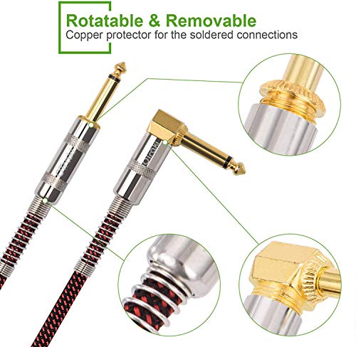OTraki Gitaarkabel Kort 1M 6.35mm Instrumentkabel 1/4 Gitaar Jack Haaks Audio Kabel voor Elektrische Gitaar, Basgitaar, APM, Toetsenbord, 2 Stuks - Image 3