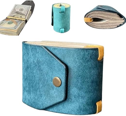 The Cash Wrap Wallet,Fast Cash Access Money Holder For Cash,Leather Money Wallet Organizer,Handy Purse Bands With Magnetic Clasp (Blue)