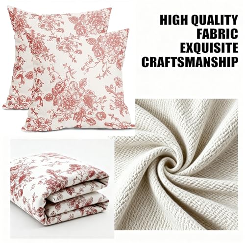 Tivleed Pink Cushion Covers, Pink Cushions, Throw Pillow Cases 45x45cm (18x18 Inch) Set of 2, Decorative Vintage Floral Cushion Covers for Sofa Bed Living Room (Linen-Flower, 2) - Image 4