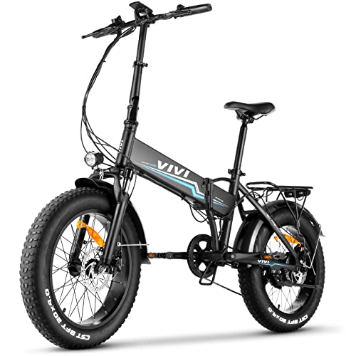 VIVI Folding Electric Bike 20" x 4.0 Fat Tire Electric Bike 500W Electric Bicycles Ebikes for Adults Mountain Beach Snow City Ebike Bicycles with 48V 10.4AH Removable Battery, 7-Speed LCD Display