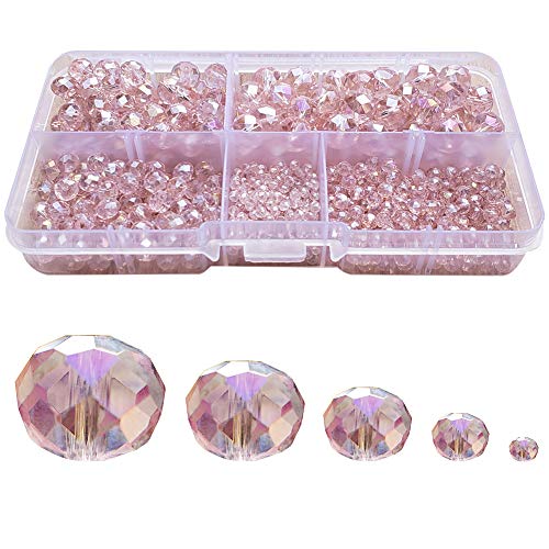 Image of Light Pink Rondelle Glass Beads for Jewelry Making, Faceted Briolette Crytal Spacer Beads for Bracelet Necklace Earring (2mm 4mm 6mm 8mm 10mm Mixed Sizes, 1000pcs)