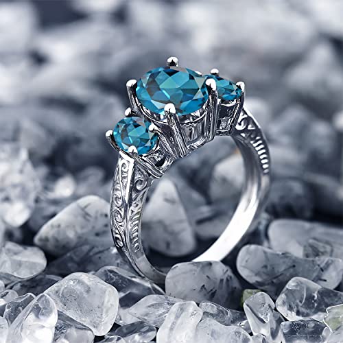 Oval Gemstone 3-Stone Engagement Ring for Women | Sterling Silver | Available in Sizes 5-9