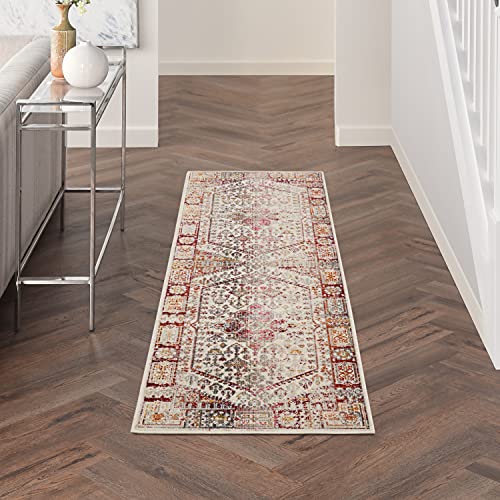 Nourison Tapete vintage Kashan persa envelhecida vermelho marfim 6 cm x 2 m, (caminho de 2 m)