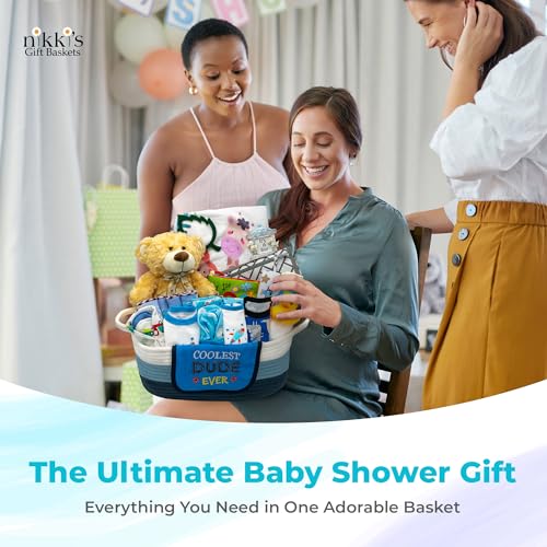 Bundle of Joy Deluxe New Baby Boy Gift Set | Baby Essentials for Expecting Moms & Parents | 25-Piece Newborn Gift Basket Hamper Layette Set for Gender Reveal | Blue - Nikki's Gift Baskets