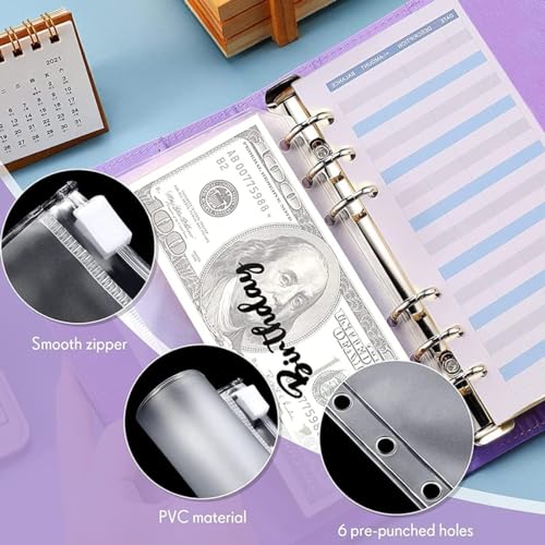 Image of Budget Binder Cash Envelopes for Budgeting Money Organizer for Cash Money Envelopes for Cash Leather A6 Budget Binder with Zipper envelopes (Purple)