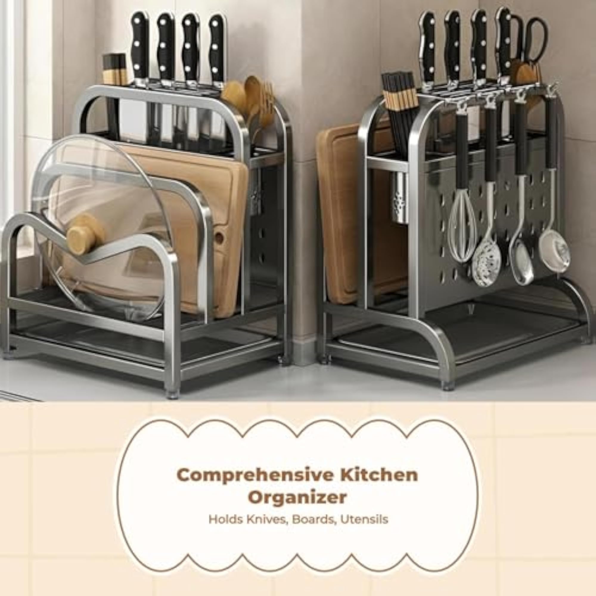 Kitchen Storage Rack, Stainless Steel Organizer, Multifunctional