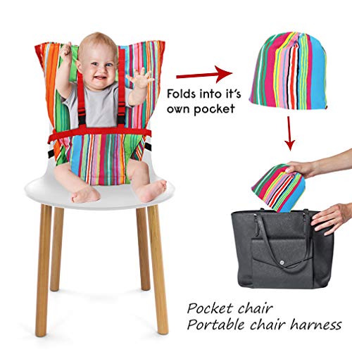 Portable Baby High Chair Safety Seat Harness for Toddler, Travel Easy High Booster Seat Cover for Infant Eating Feeding Camping with Adjustable Straps Shoulder Belt,Holds Up to 38lbs. - Thumbnail 2