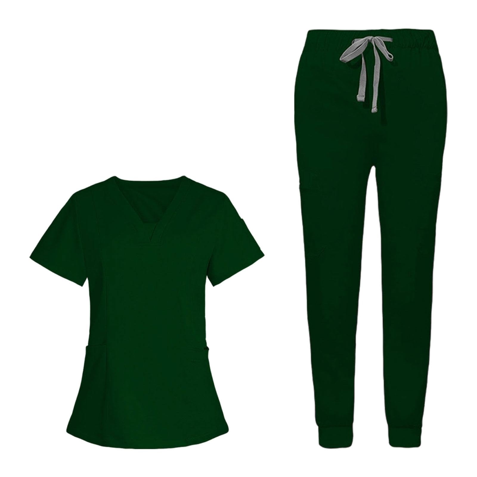 Uniformes de trabajo para enfermera, ropa de trabajo, ropa de trabajo, resistente, color verde oscuro, talla S