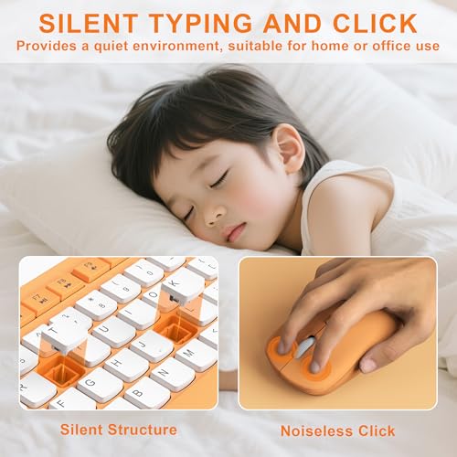 Image of Wireless Keyboard and Mouse Combo, Full-Sized Wireless Keyboard and Adjustable DPI Mouse, 2.4GHz USB Receiver, Keyboard and Mouse for PC, Windows, Desktop, Laptop (Orange-B)