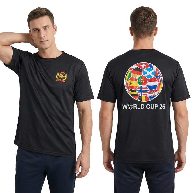 Mens T-Shirts World Cup 2026 Merchandise Funny Football Shirts Summer Short Sleeve Crew Neck Tops Loose Tees Casual Blouse Training Hiking Workout Athletic Tee Black