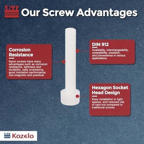 Image of 100pcs Socket Head Cap Screws - [M5-0.8 x 30mm] Nylon Hexagon Socket Head Cap Screw Plastic Allen Bolts for Device Fixing Mould Manufacturing Use, White