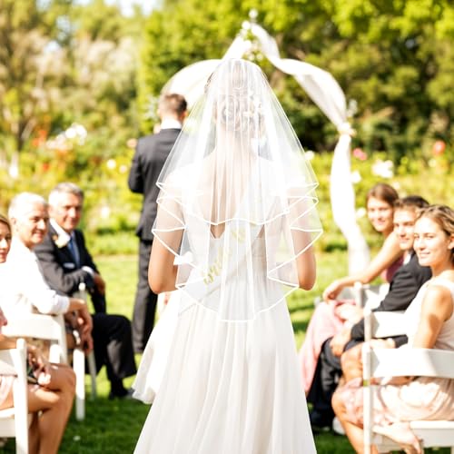 Image of Dagelar Gold Bride to Be Sash & White Wedding Veil for Bachelorette Party