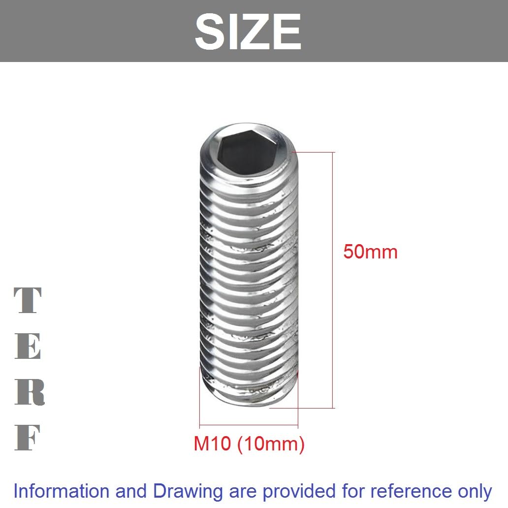 TERF® M10 X 50mm Allen Head Hex Socket Grub Screws Cup Point Stainless Steel A2 (304) Grub Screw M10 (10mm) X 50mm Allen Key Internal Hexagonal Socket Bolts - Image 3