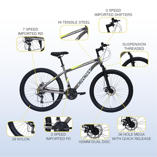 Image of CROW - Cross TRAK 21 Speed Gear Cycle | 29 inch T Cycle for Boys 12 to 15 Years | Bicycle for Men Adult | Mountain Bike with Front Suspension & Dual Disc Brakes| Unisex 29 INCH MTB Cycle for Men |