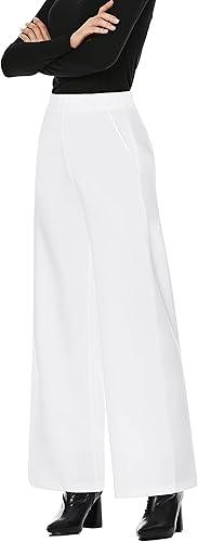 Miniatura 4 de MISS MOLY Pantalones palazzo de cintura alta y pierna ancha para mujer, pantalones elásticos casuales de negocios
