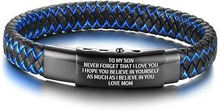 to My Son Inspirational Bracelet Gift from Mom Dad Always Remember You are Braver 2-Tone Braided Leather Bracelet for Teen Boy from Mother in Law Stepmom, Adjustable,to Son Gift, 9 inches, Metal