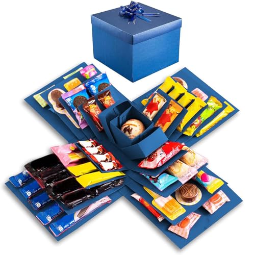 Explosion Gift Box, DIY Surprise 5 Layer Snack Explosion Box Creative Scrapbooking Case Gift for Birthdays, Wedding, Mother's Day, Anniversaries, Valentine's Day (Blue)
