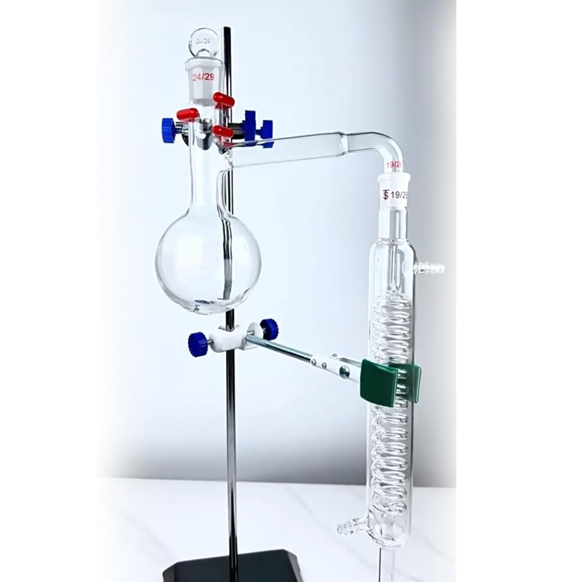 Labor Glas ätherisches Öl Destillieren Kolben+Serpentin Kondensator Glas Destillation Apparat Borosilikatglas Laborqualität Glaswaren Set (250ML)