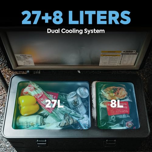 Image of ICECO APL35 Dual Zone Portable Fridge Freezer, 37 Quart 12V Car Refrigerator with Secop Nano Compressor, Aluminum Electric Compressor Cooler 12 /24V DC, 100-240V AC, -4℉~68℉, for RV,Camping,Travel