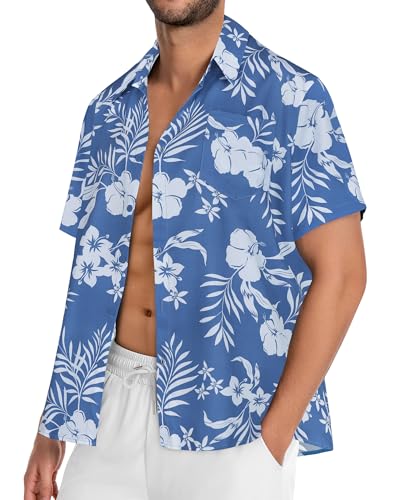 Image of Men Hawaiian Shirt Short Sleeve Summer Beach Button Down Shirts with Pocket