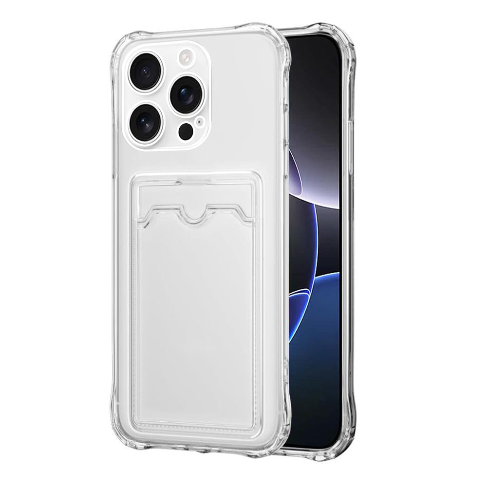 SDTEKCase for iPhone 16 Pro Max, Shock-Absorbing Transparent Gel Cover, Card Holder, Anti-Drop Protection