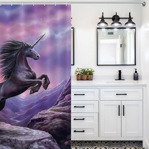 Rideau de douche cheval imperméable polyester avec 12 anneaux
