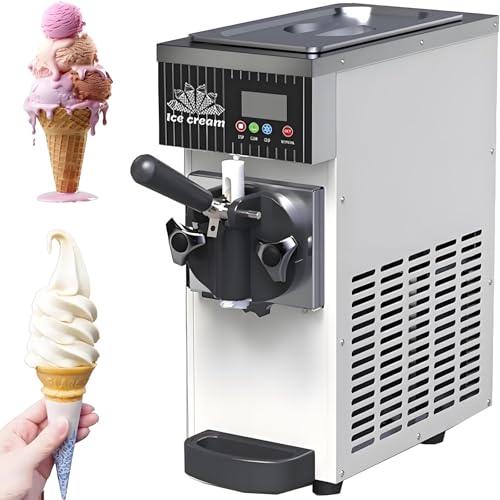 HEIHEIZI Máquina de Helado Soft Serve para Casa, Fabricador de Helado Soft Serve de Mostrador, Rendimiento de 4 5L/H, con Limpieza Automática, Panel LCD, Máquina de Soft Serve de un Solo Sabor White
