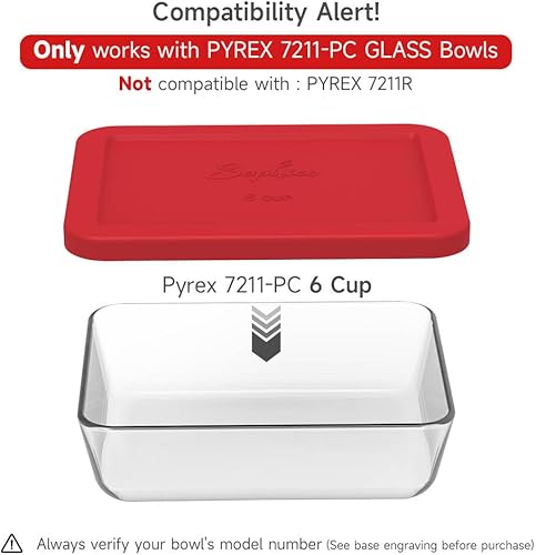 Miniatura 2 de Sophico Tapas rectangulares de silicona de repuesto para cuencos de cristal Pyrex 7211-PC, contenedor no incluido (rojo)