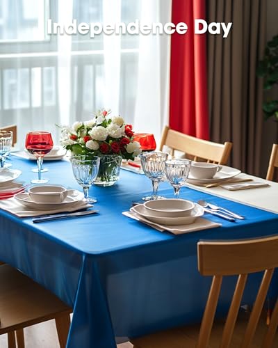 Image of Pureegg Plastic Table Cloth Disposable 8 Pack, 54 x 108 Inch Table Cloths, Graduation Decorations Class of 2026, Graduation Party Tablecloths, Rectangle, Plastic Cover, Leakproof & Sturdy, Blue
