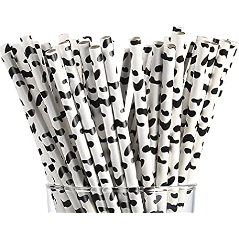 Shukii 100pcs Biodegradable Paper Straws Coffee Stirrers Drinking for Bubble Tea Juice Birthday Paper Drinking Party Weddings Baby Showers Supplies (Cow printed, 100pcs) Cover
