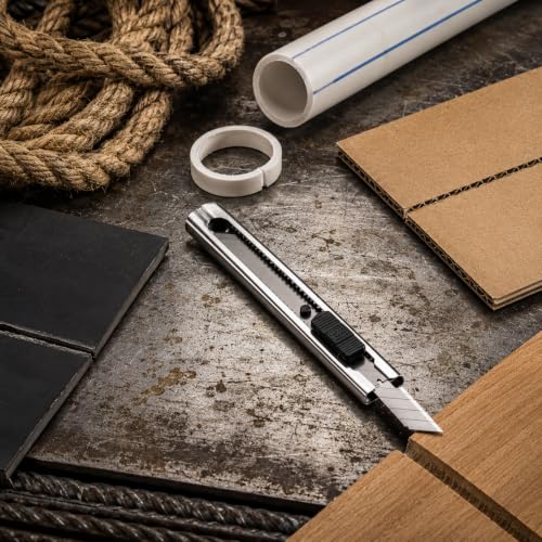 Image of Premium Stainless Steel Utility Cutter Set (3 Pieces) with FREE 10 Spare Blades. Heavy-duty, rust-resistant, sharp and durable for carton cutting, packaging, DIY, home and office use.