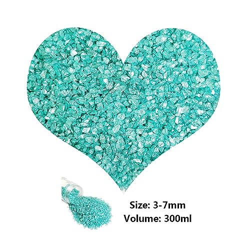 Image of Teal Crushed Glass Sand Broken Pieces Stones for Resin Art,Crafts,15 OZ | Decorative Vase Fillers Small Rocks,Fairy Garden,Candle Holder Decorations