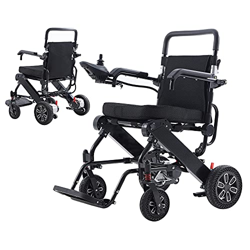 Faltbare Elektrorollstuhl-Mobilitätshilfe Leichte motorisierte Elektrorollstühle 250 W Pferdestärke Doppelmotor - Elektrorollstühle für Reisen, Erwachsene, Senioren (Schwarz + Doppelbatterie) Cover